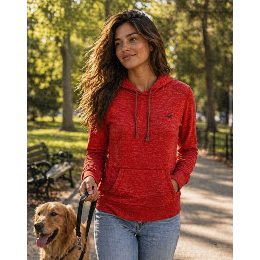 Hollister Burnt Orange Lightweight Hoodie Medium Front Pocket EUC